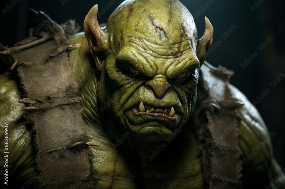 Brawny Green orc. Warrior creature monster. Generate Ai