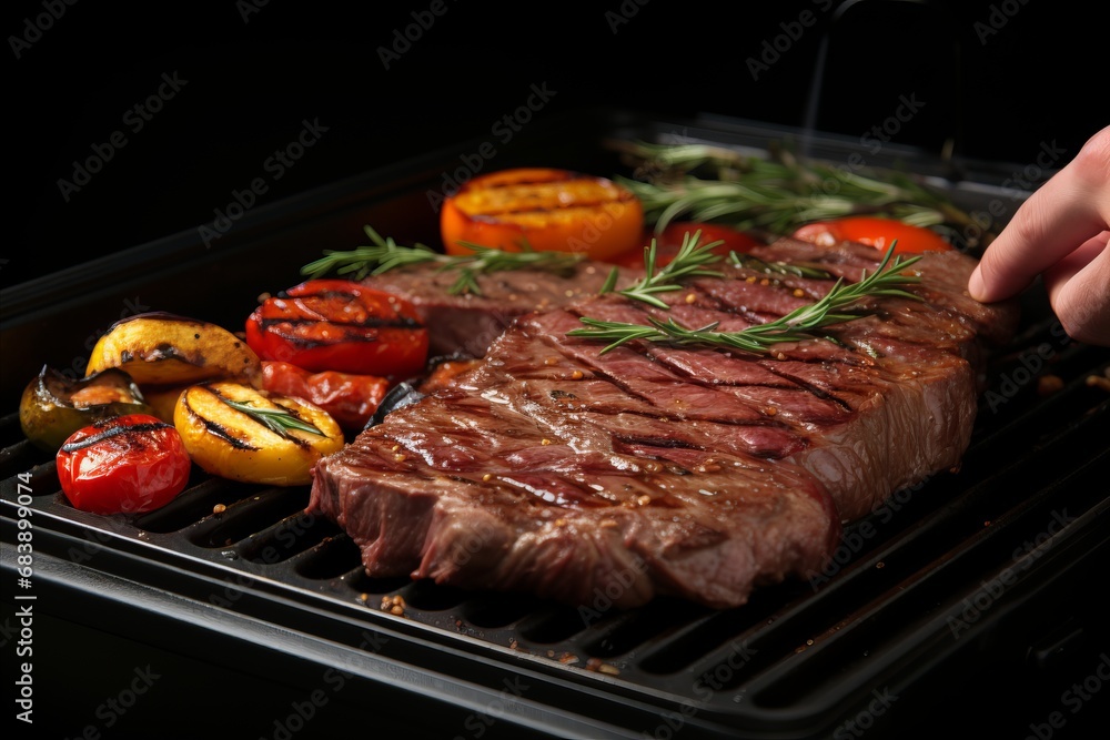 Premium Beef Steak Grilled to Perfection by Skilled Chef - Black Background and Copy Space for Text