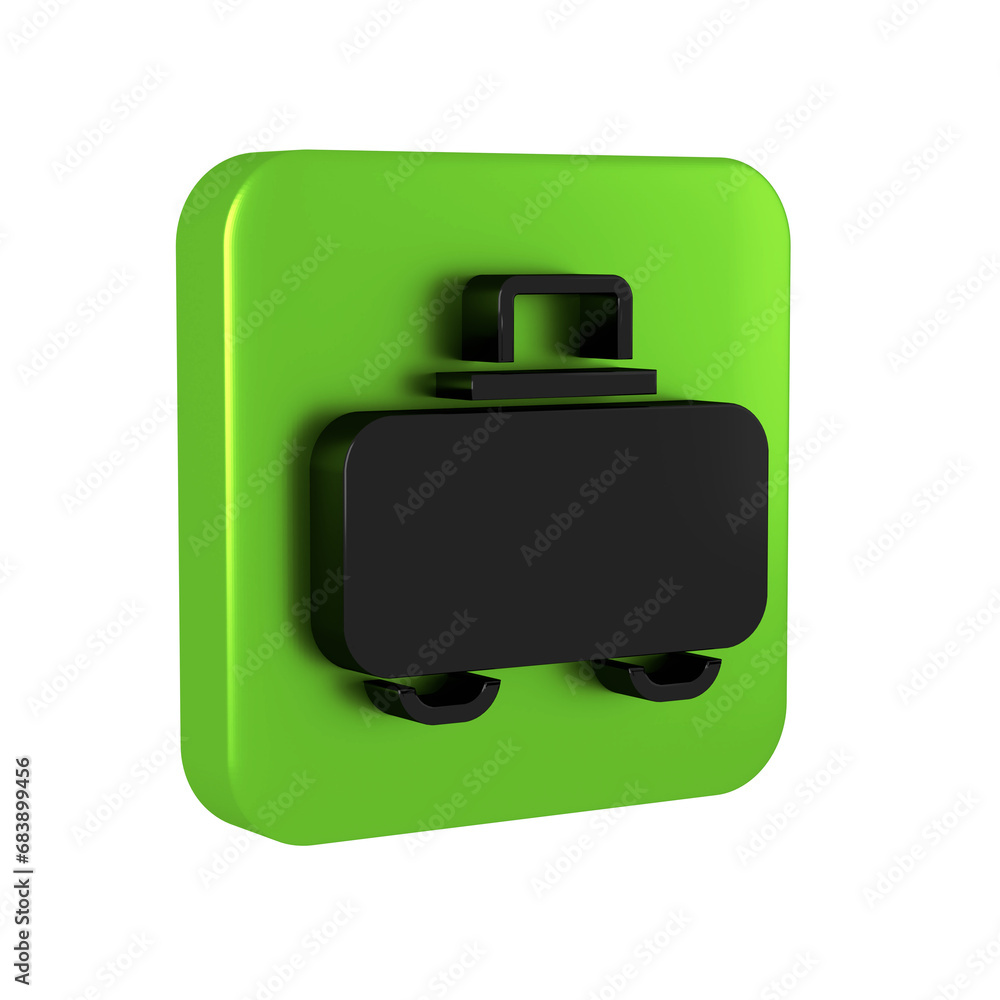 Black Weapon case for storing and transporting weapons icon isolated on transparent background. Green square button. Black Weapon case for storing and transporting weapons icon isolated on transparent background. Green square button.