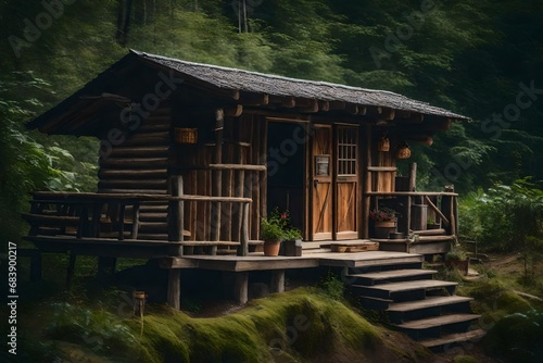 wooden house in the woods