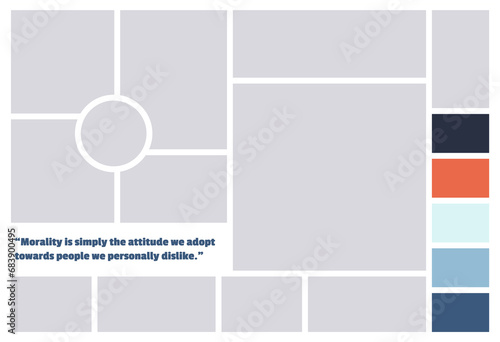 Photo collage template. Album brandboard, set portfolio images. Mood board background. Mosaic picture frame. Gallery banner.  illustration