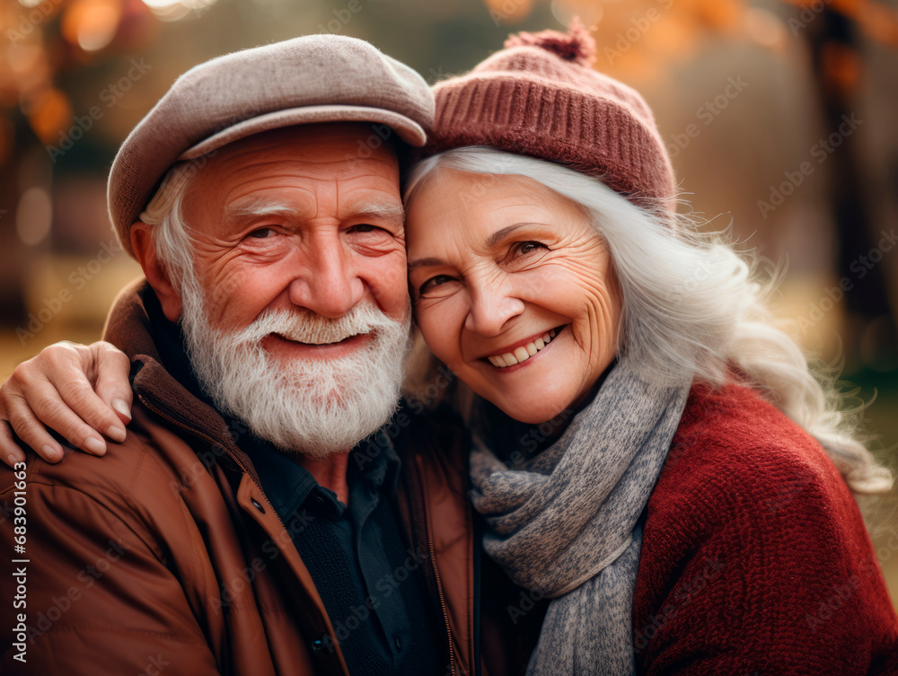 An elderly loving couple hug each other. The end of a happy family life. An elderly loving couple hug each other. The end of a happy family life.