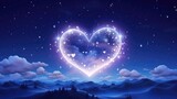 Galaxy cosmic heart background. Bright stars night sky, romantic magic night, love and Valentine’s day card. Abstract Milky Way colorful cosmos illustration with glowing hearts. .