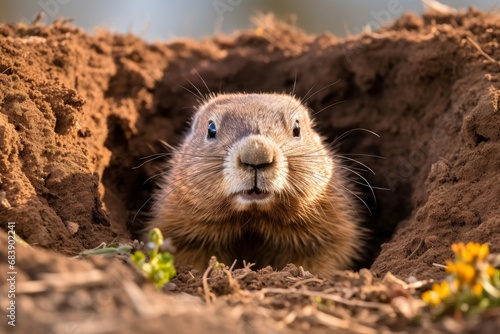 Subterranean Groundhog animal house. Wildlife marmot. Generate Ai photo