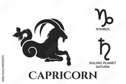 capricorn zodiac sign. saturn ruling planet symbol. horoscope and astrology icons