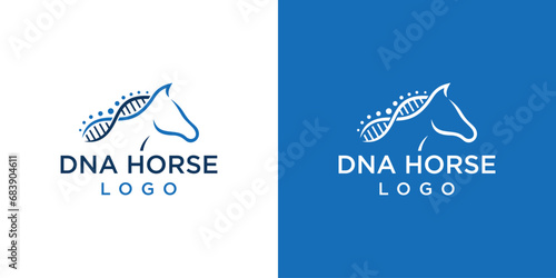 DNA Horse Logo Design Template. Horse and DNA Molecular Combine. Health Horse Symbol Icon Vector Illustration.