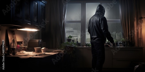 Burglar or thief robbing the house at night, a burglary concept © Khaligo