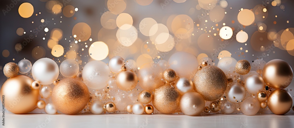 The abstract design on the gold Christmas card featured a white illustration of a happy party, with lights and a creative mix of bokeh and glitter, creating a natural and stunning holiday celebration. The abstract design on the gold Christmas card featured a white illustration of a happy party, with lights and a creative mix of bokeh and glitter, creating a natural and stunning holiday celebration.