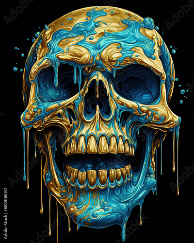 golden skull coated with blue paint, generative ai  © vvalentine