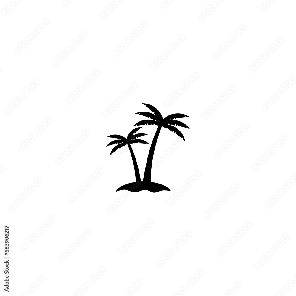 Palm island icon. Tropical palm on island with sea line icon on white background Palm island icon. Tropical palm on island with sea line icon on white background