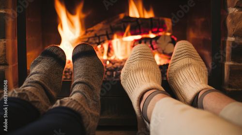 Cozy Fireplace Relaxation with Warm Socks on Cold Winter Day