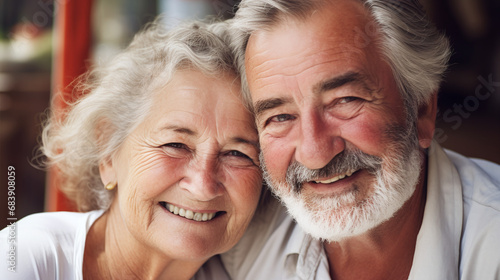 Happy Elderly Couple Smiling Together Showing Love and Affection in Close Up Portrait photo