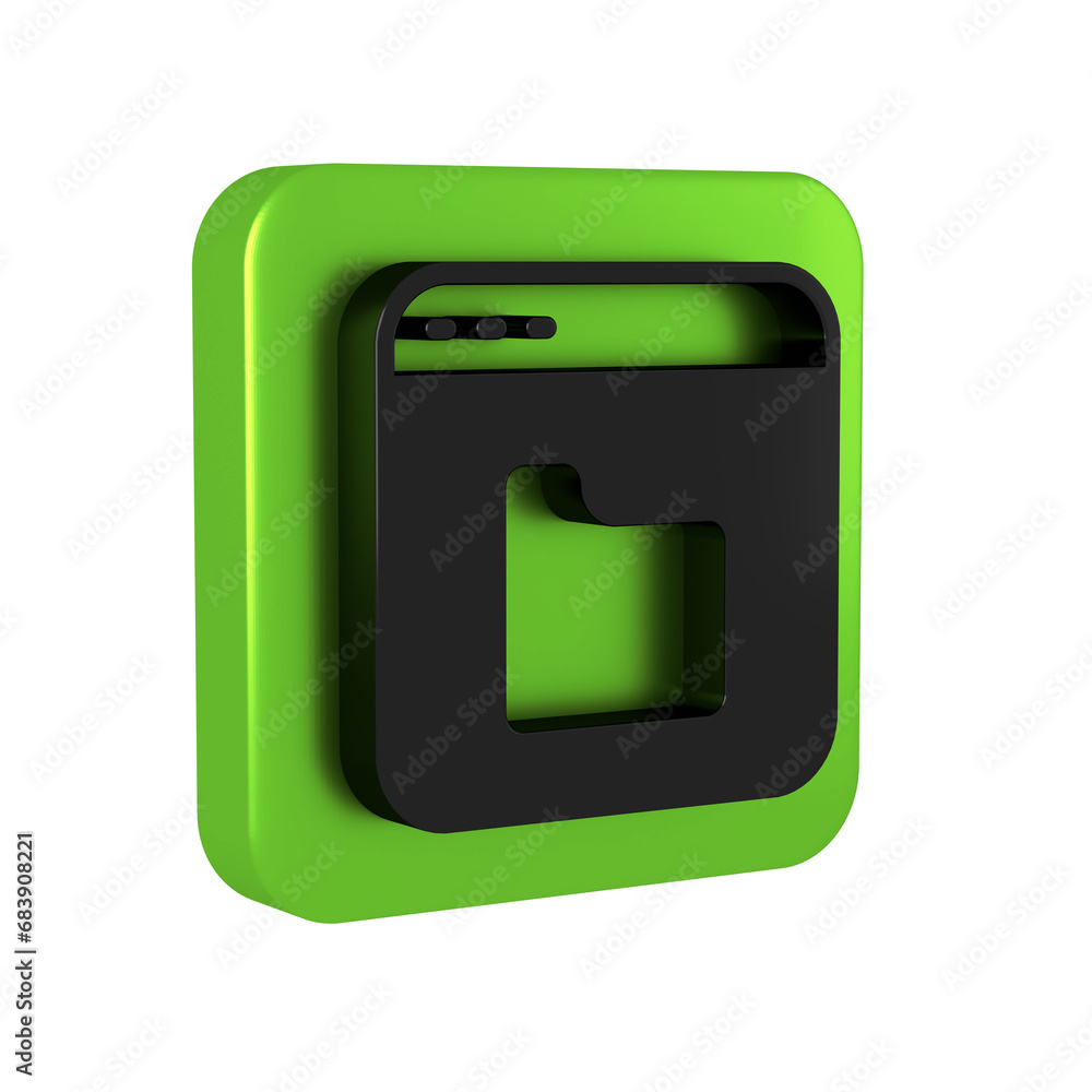 Black Browser files icon isolated on transparent background. Green square button. Black Browser files icon isolated on transparent background. Green square button.