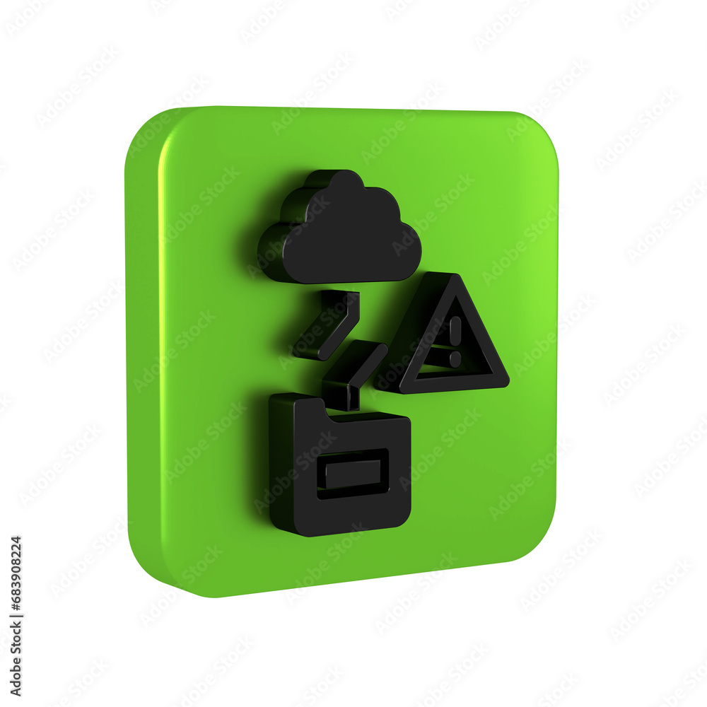 Black Cloud technology data transfer and storage icon isolated on transparent background. Green square button. Black Cloud technology data transfer and storage icon isolated on transparent background. Green square button.