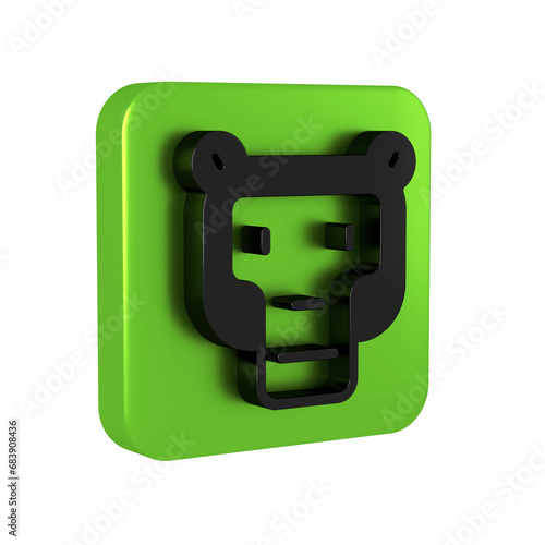 Black Monkey icon isolated on transparent background. Animal symbol. Green square button.