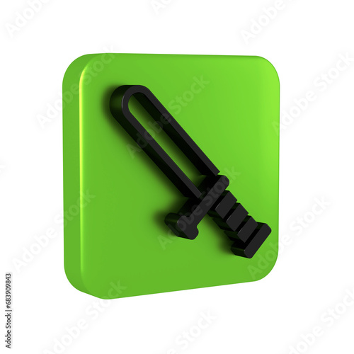 Black Police rubber baton icon isolated on transparent background. Rubber truncheon. Police Bat. Police equipment. Green square button.