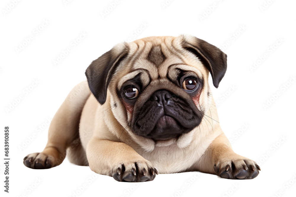 Adorable Pug isolated on Transparent background, Generative Ai