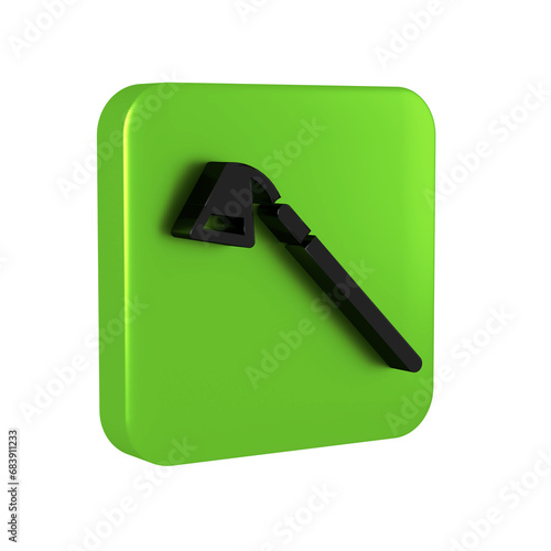 Black Garden hoe icon isolated on transparent background. Tool for horticulture, agriculture, farming. Green square button.