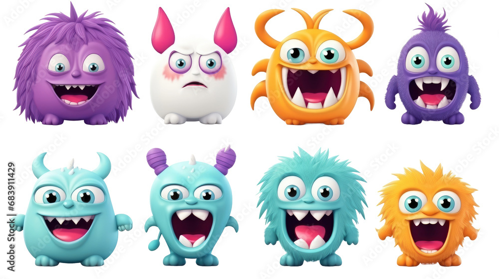 Fototapeta premium Halloween happy Monsters on transparent background