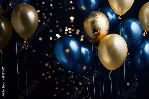 Beautiful happy birthday background with balloons. AI Generative