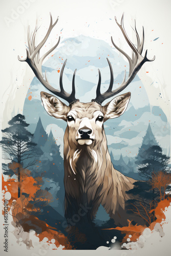 Roe deer in watercolor style. Illustration generative AI