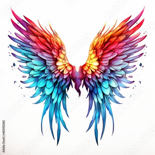 Wings full of colour  rainbow  butterfly  angel  on a white background  isolated  generative ai