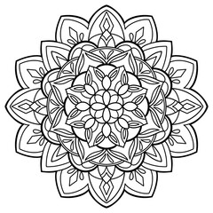Foto auf Leinwand Mandala Floral mandala with line. repeated shape. botanical style. for coloring book page, decoration, tattoo, wallpaper, card, sticker.  © Basceilight