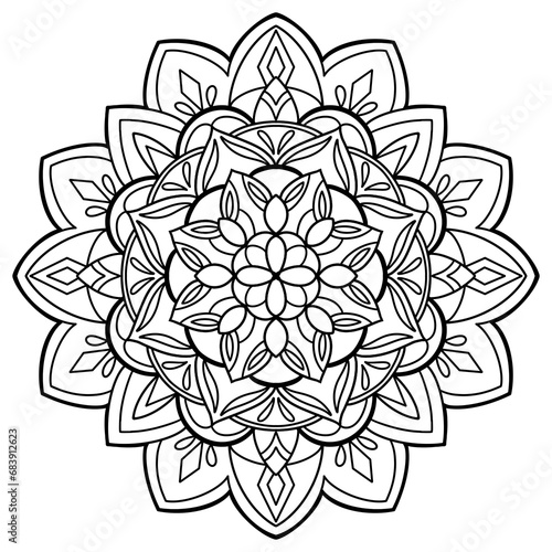 Floral mandala with line. repeated shape. botanical style. for coloring book page, decoration, tattoo, wallpaper, card, sticker.