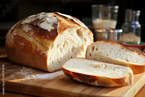 Hearty Homemade bread. Slice loaf cut. Generate Ai