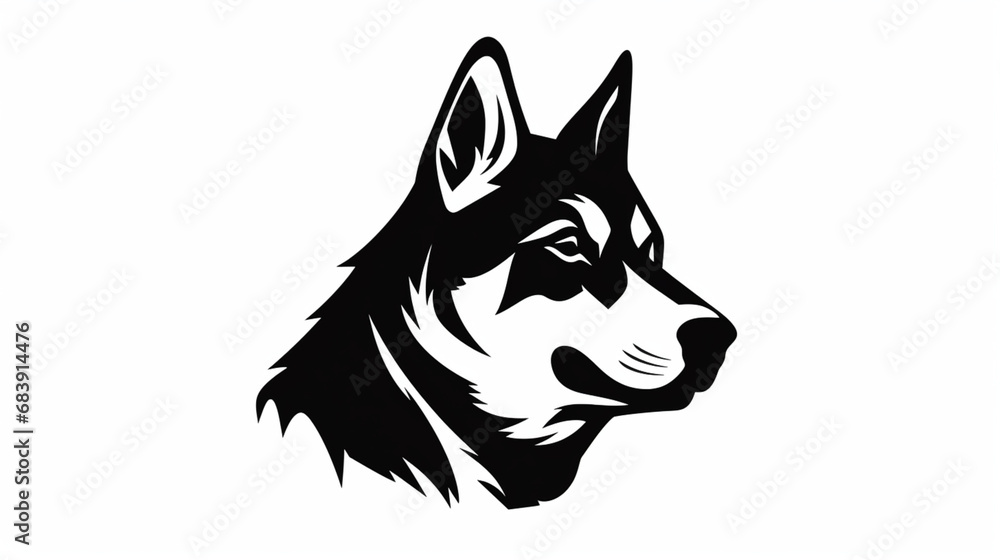 Stickers en noir et blanc représentant un chien loup. Autocollant, collage, créatif, scrapbooking .Pour conception et création graphique