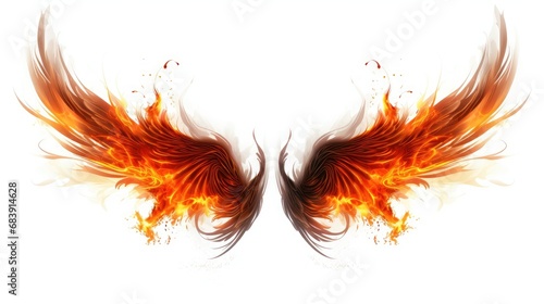 Wings of fire flames on a white background, isoleted, generative ai