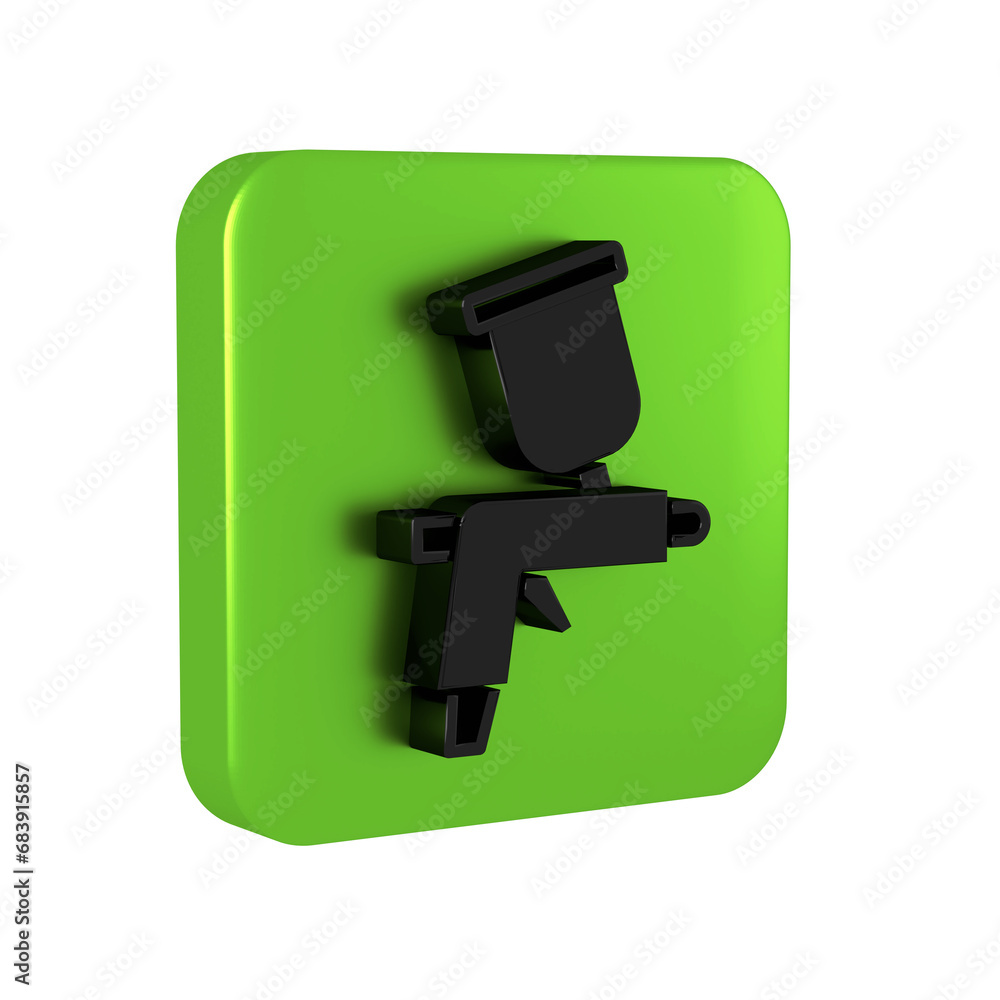 Black Paint spray gun icon isolated on transparent background. Green square button.