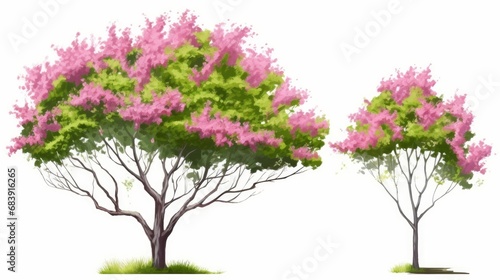 watercolor blooming flower tree side view isolated for landscape and architecture drawing  elements for environment and garden  botanical elements for section in spring  Generative AI 