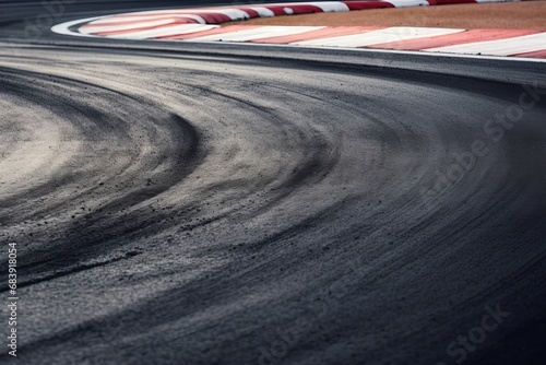 Abstract texture surface and background of car tire drift skid mark on road race track, Black tire mark on street race track, Automobile and automotive, Generative AI  photo