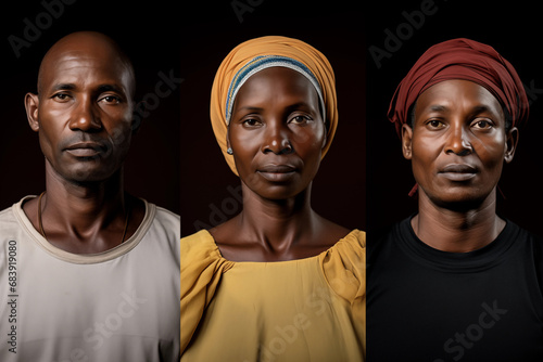 Portraits of individuals involved in conflict resolution or mediation efforts in areas affected by unrest, promoting peace-building strategies, with copy space