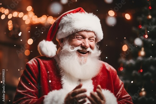 Joyful Grandfather in Santa Hat Performing at Christmas © Lucija