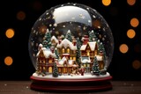 Snow Globe with Miniature Christmas Village and Falling Snow
