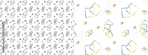 a set of seamless patterns created from intersecting squares with a gradient fill on a white background