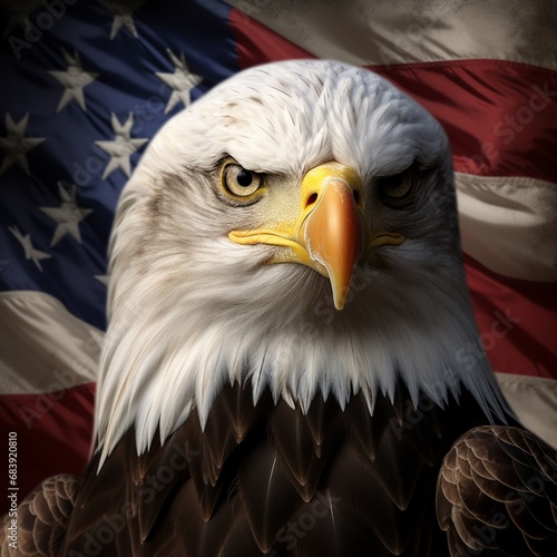 American Bald Eagle on a american flag background photo
