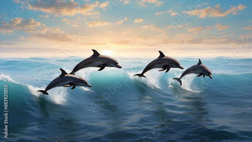 A pod of dolphins leaping gracefully AI-Generative