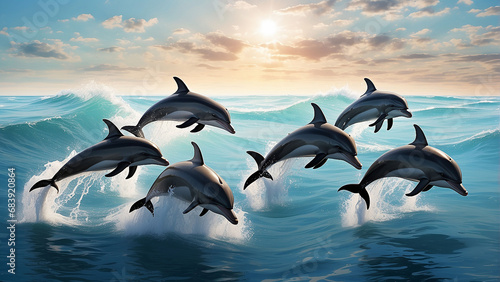 A pod of dolphins leaping gracefully AI-Generative