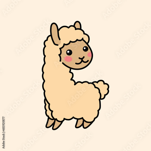 Lama color element. Hand drawn animals.