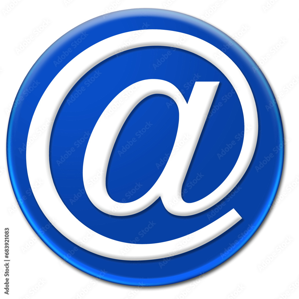 A white email address icon on a blue glassy button vector illustration A white email address icon on a blue glassy button vector illustration