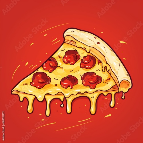 Illustration of a Tempting Pizza on a Zesty Orange Background photo