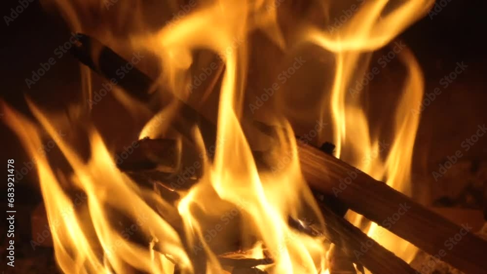 Fireplace, flames over wooden logs close up, cozy fire. High quality FullHD footage Fireplace, flames over wooden logs close up, cozy fire. High quality FullHD footage