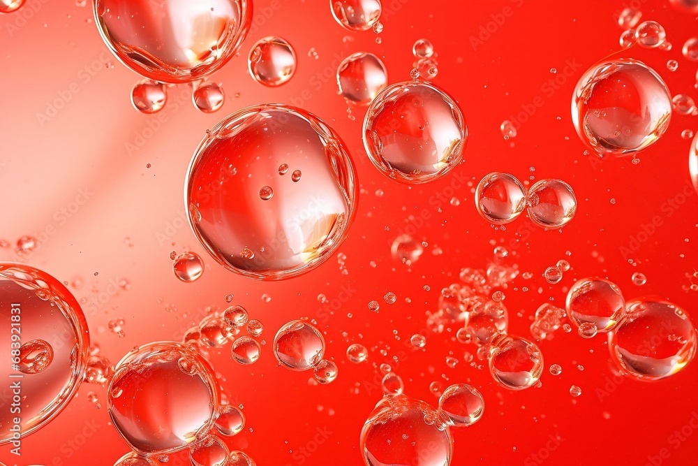 Bubbles in water on a red background. Abstract background. Bubbles in water on a red background. Abstract background.