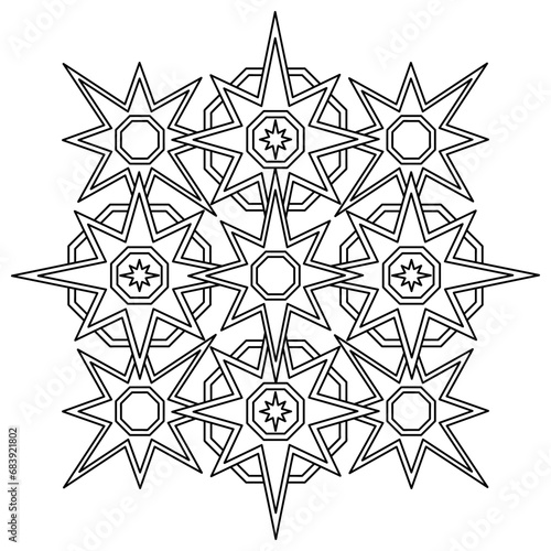 Stars or snowflake. Mandala Coloring pages . Hand-drawn pattern, Doodle anti-stress vector illustration for children and adult