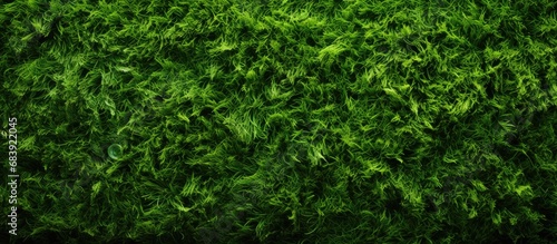 The abstract texture of the grass in the garden, with its vibrant green color, resembled the lush field of a baseball stadium, where plants covered the park, providing a natural setting for games and