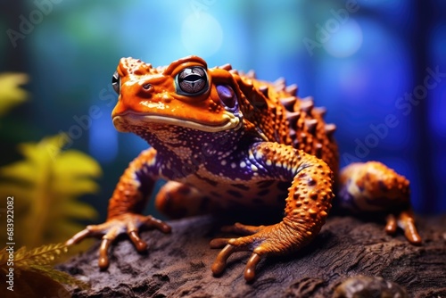 A close-up view of a frog perched on a rock. Perfect for nature enthusiasts and educational materials