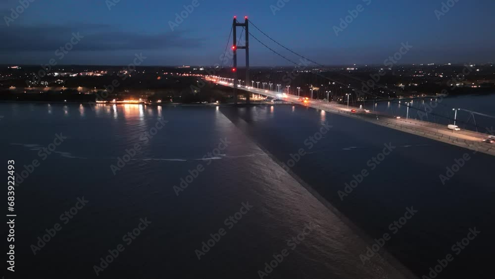 aerial view of Humber Bridge at night aerial view of Humber Bridge at night